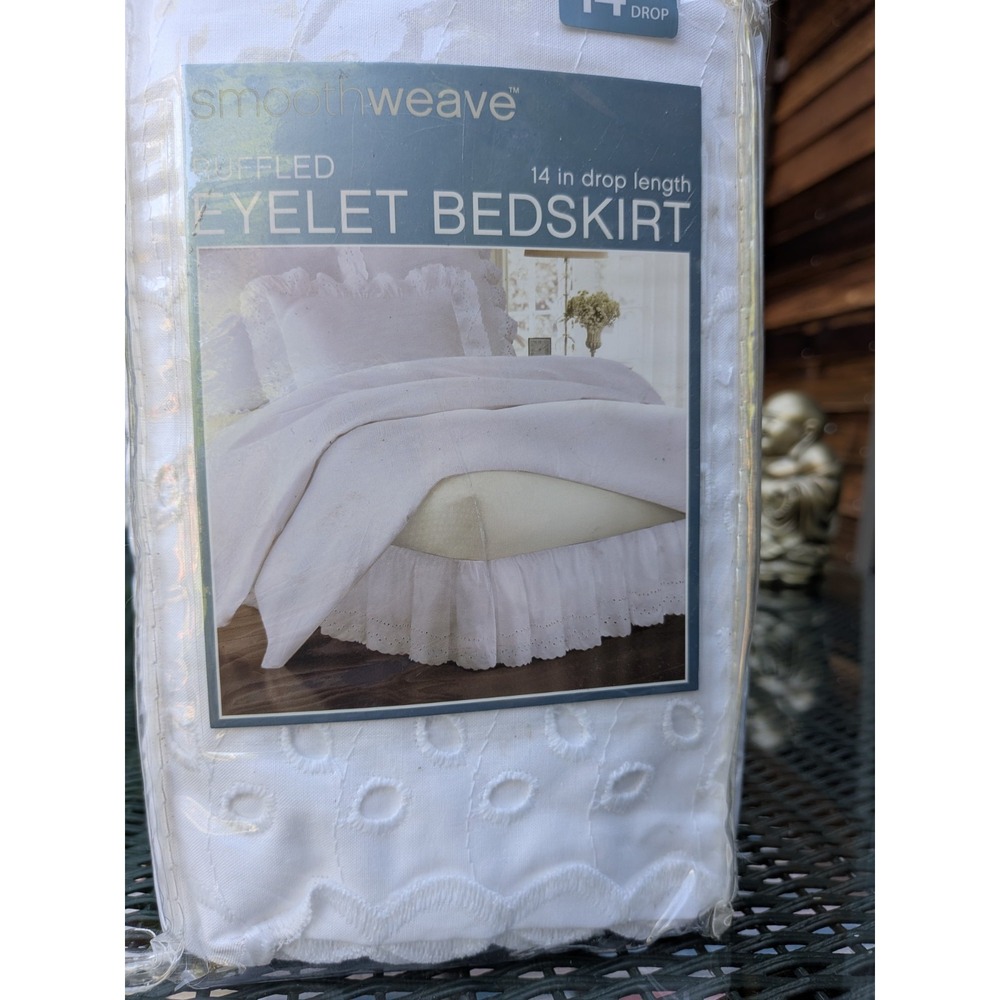 Vtg Todays Home White Eyelet Bedskirt Full Size 14" Drop Cottagecore Ruffle